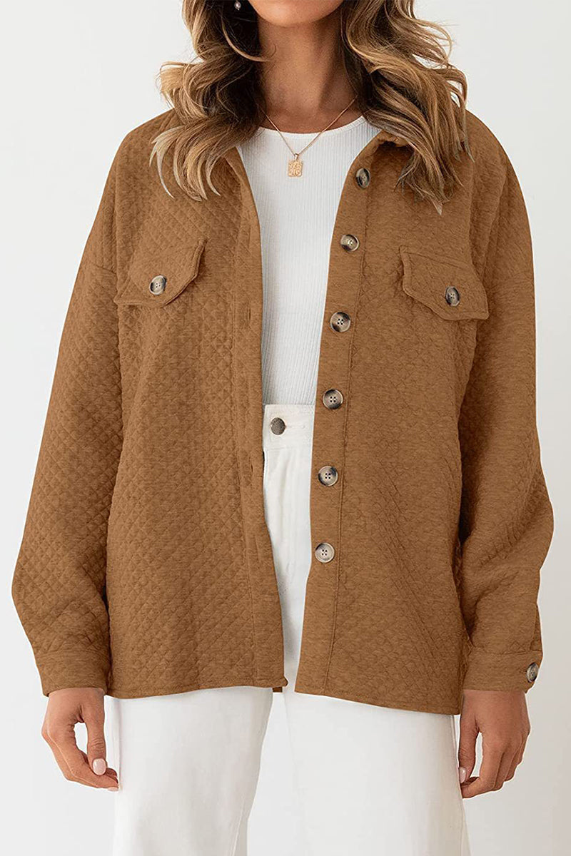 Casual Solid Buttons Turndown Collar Outerwear(6 Colors)