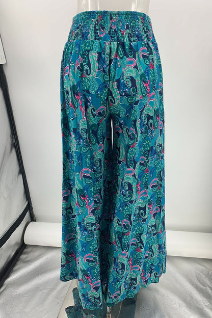 Casual College Print Patchwork High Waist Wide Leg Full Print Bottoms