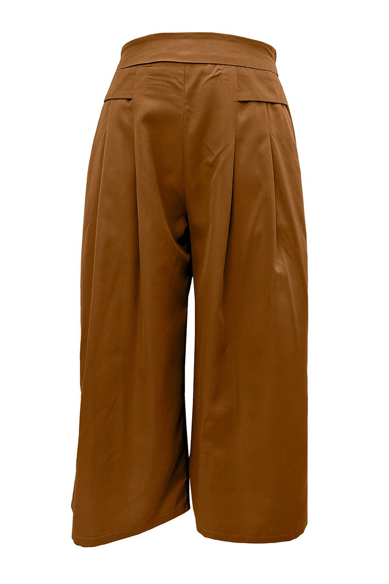 Casual Simplicity Solid Pocket Loose High Waist Wide Leg Solid Color Bottoms(6 Colors)