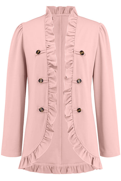Elegant Solid Buckle Flounce Lotus Leaf Collar Outerwear(5 Colors)