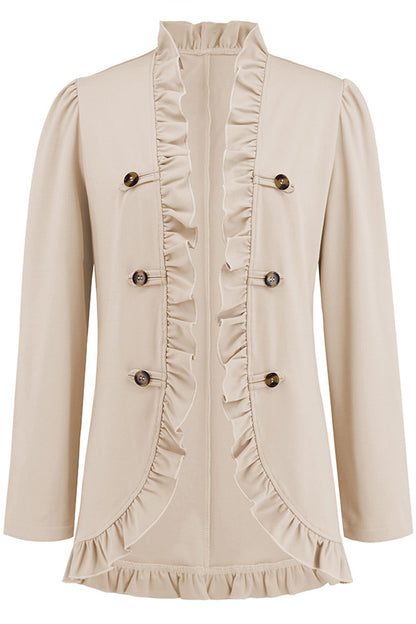 Elegant Solid Buckle Flounce Lotus Leaf Collar Outerwear(5 Colors)