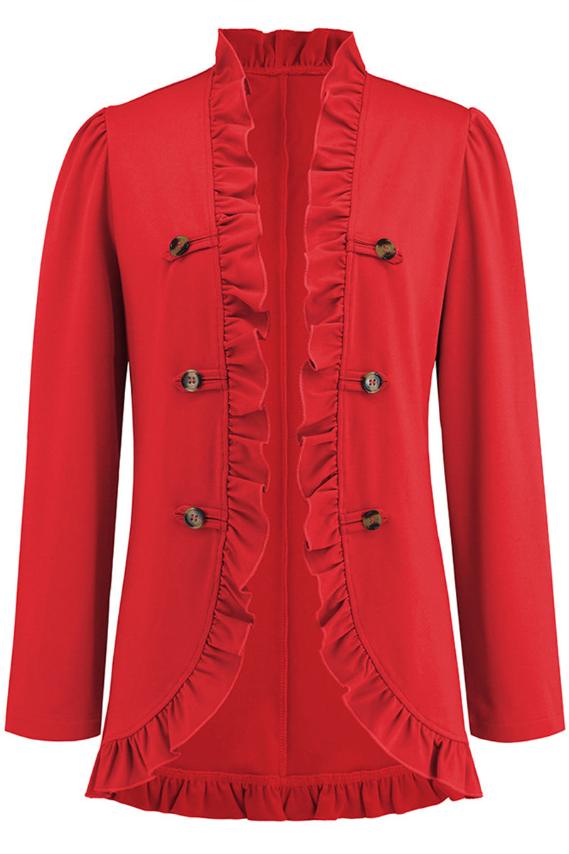 Elegant Solid Buckle Flounce Lotus Leaf Collar Outerwear(5 Colors)