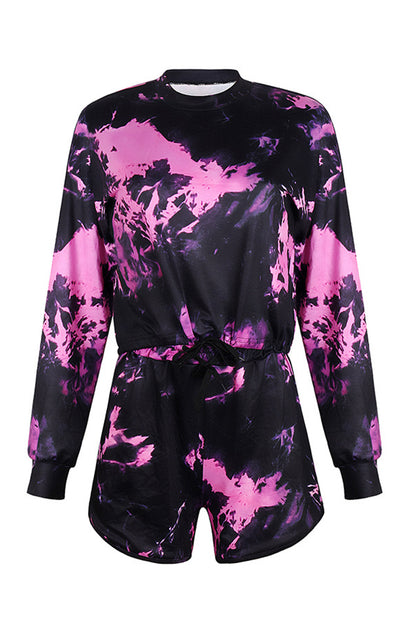 Casual Gradual Change Printing O Neck Long Sleeve Two Pieces