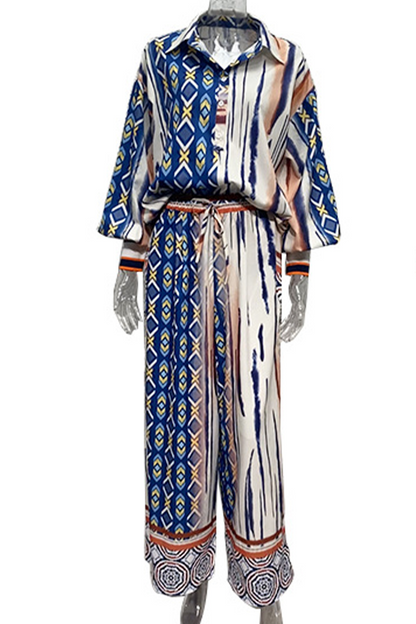 Casual Geometric Printing V Neck Two Pieces