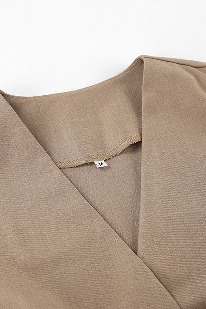 British Style Simplicity Solid Pocket V Neck Sleeveless Two Pieces