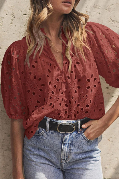 Casual Solid Hollowed Out Buckle Mandarin Collar Blouses(3 Colors)
