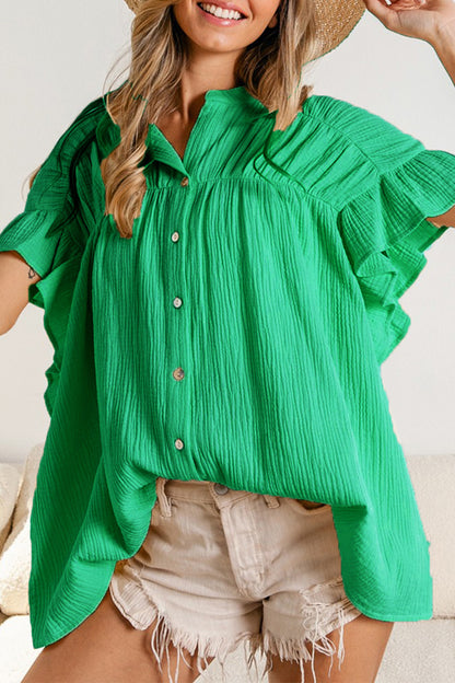Casual Solid Fold Stringy Selvedge Mandarin Collar Blouses(5 Colors)