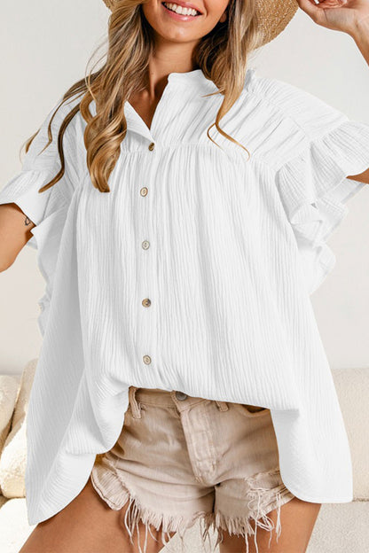 Casual Solid Fold Stringy Selvedge Mandarin Collar Blouses(5 Colors)