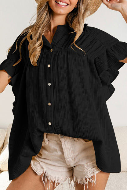 Casual Solid Fold Stringy Selvedge Mandarin Collar Blouses(5 Colors)