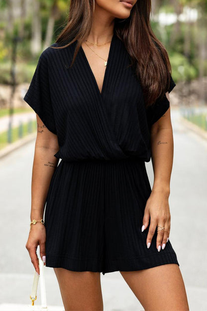 Simplicity Solid Fold V Neck Loose Rompers