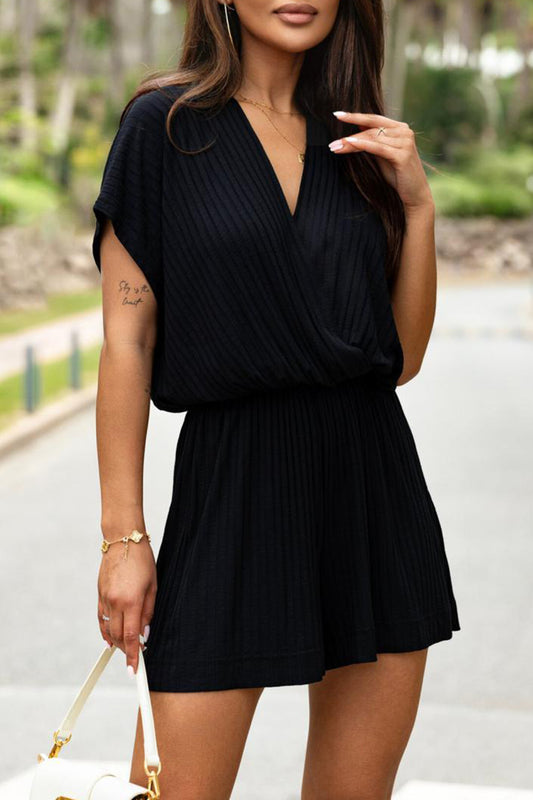 Simplicity Solid Fold V Neck Loose Rompers