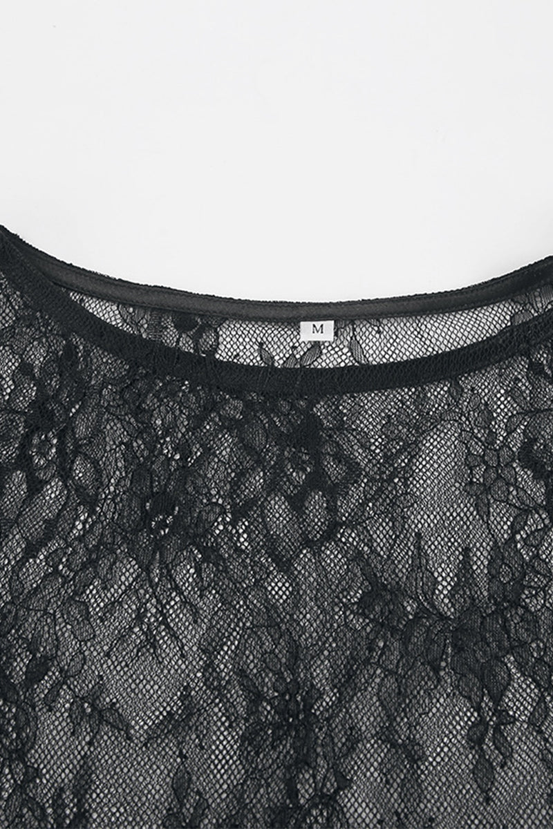 Sexy Solid Lace Hollowed Out See-through O Neck Irregular Dresses