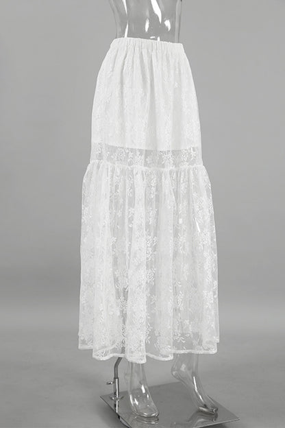 Elegant Solid Lace See-through Loose High Waist Type A Solid Color Bottoms