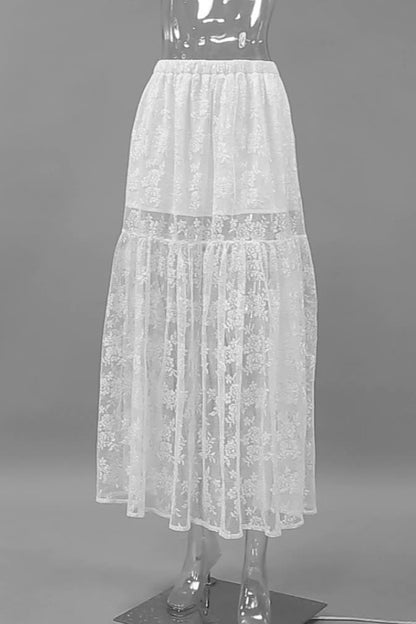 Elegant Solid Lace See-through Loose High Waist Type A Solid Color Bottoms