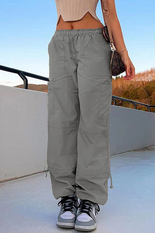 Street Solid Pocket Loose Straight Solid Color Bottoms(6 Colors)