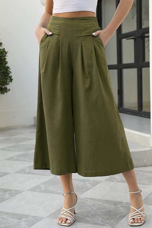 Casual Simplicity Solid Pocket Loose High Waist Wide Leg Solid Color Bottoms(6 Colors)