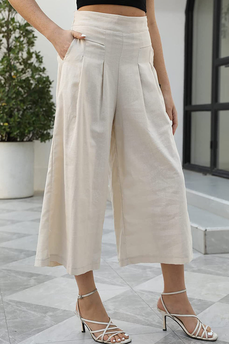 Casual Simplicity Solid Pocket Loose High Waist Wide Leg Solid Color Bottoms(6 Colors)