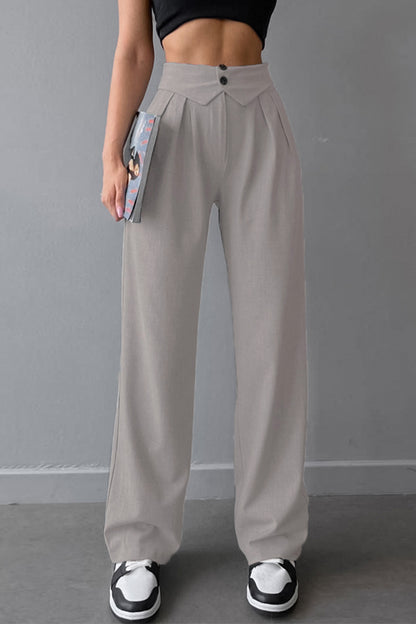 Street Solid Fold Loose High Waist Straight Solid Color Bottoms(3 Colors)