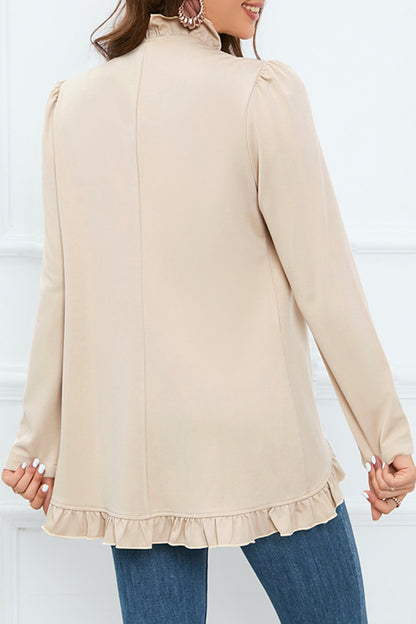 Elegant Solid Buckle Flounce Lotus Leaf Collar Outerwear(5 Colors)