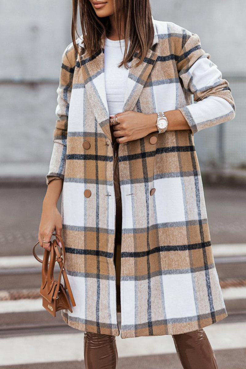 British Style Elegant Plaid Contrast Turn-back Collar Outerwear(3 Colors)