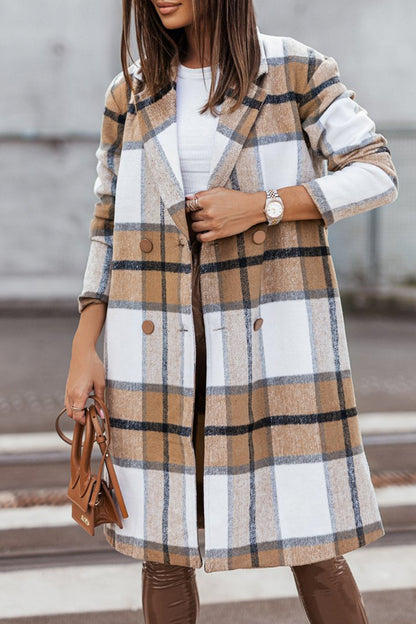 British Style Elegant Plaid Contrast Turn-back Collar Outerwear(3 Colors)