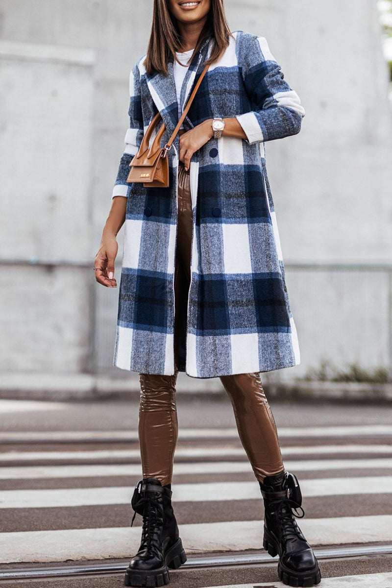 British Style Elegant Plaid Contrast Turn-back Collar Outerwear(3 Colors)