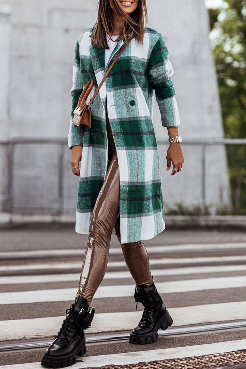 British Style Elegant Plaid Contrast Turn-back Collar Outerwear(3 Colors)