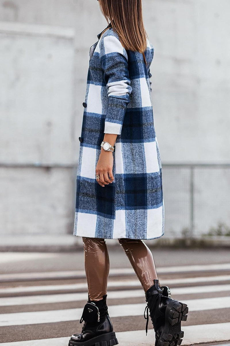 British Style Elegant Plaid Contrast Turn-back Collar Outerwear(3 Colors)