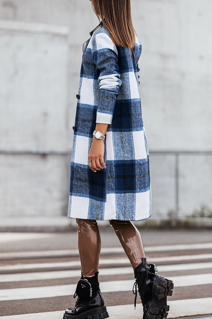 British Style Elegant Plaid Contrast Turn-back Collar Outerwear(3 Colors)