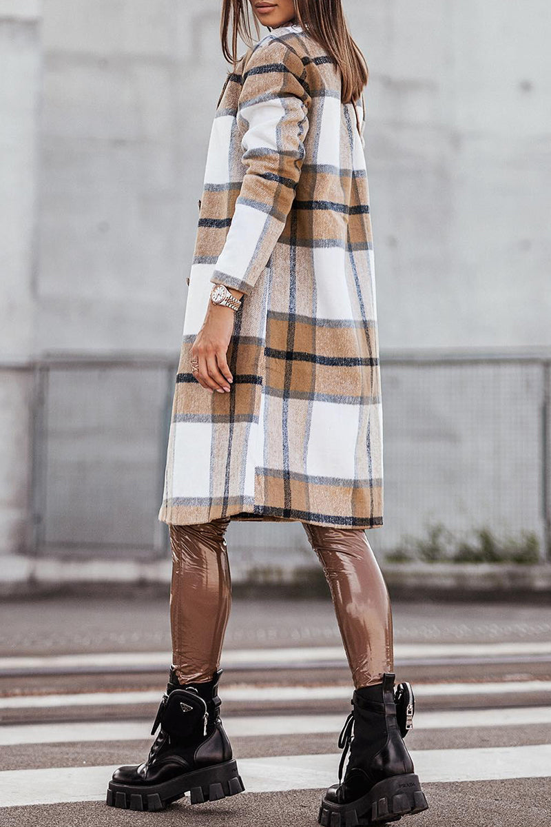 British Style Elegant Plaid Contrast Turn-back Collar Outerwear(3 Colors)