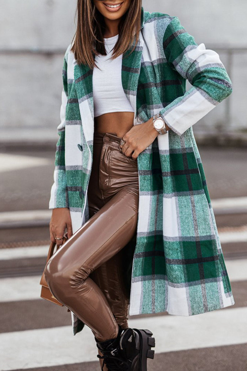 British Style Elegant Plaid Contrast Turn-back Collar Outerwear(3 Colors)