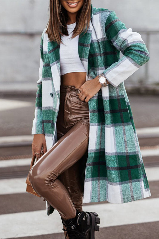 British Style Elegant Plaid Contrast Turn-back Collar Outerwear(3 Colors)
