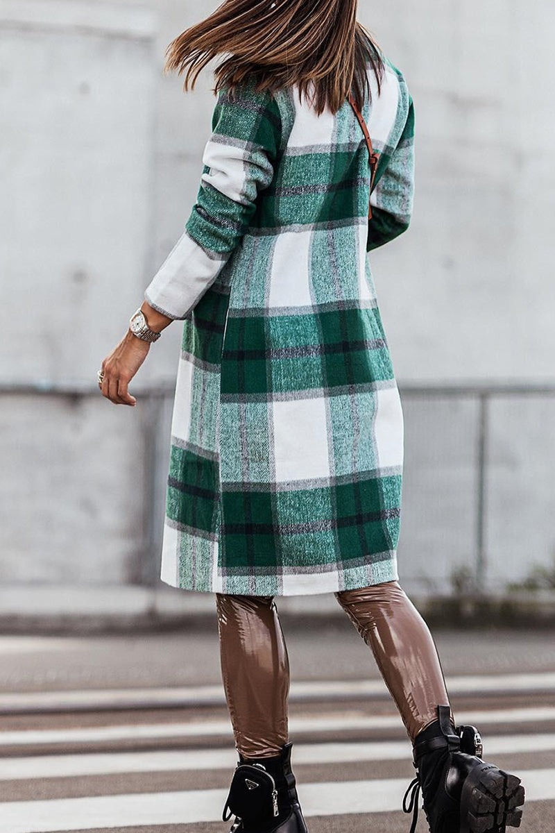 British Style Elegant Plaid Contrast Turn-back Collar Outerwear(3 Colors)