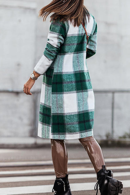 British Style Elegant Plaid Contrast Turn-back Collar Outerwear(3 Colors)