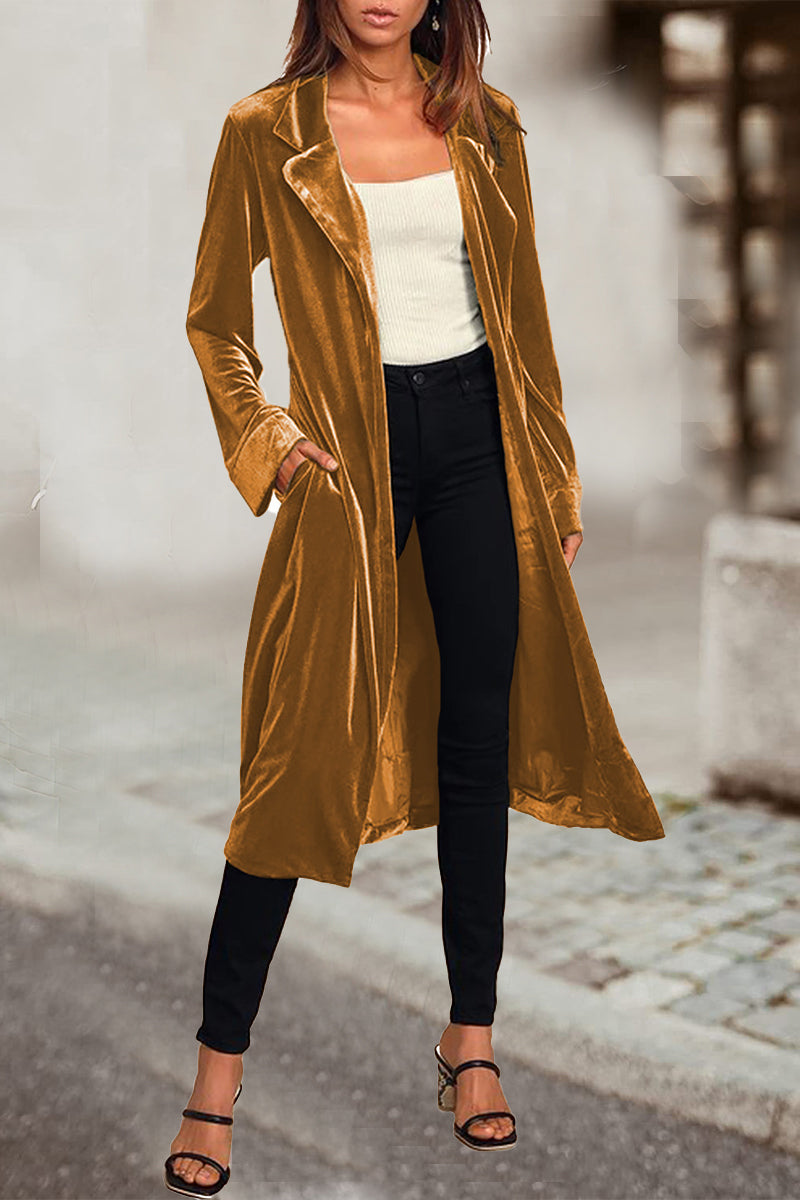 British Style Elegant Solid Pocket Turn-back Collar Outerwear(5 Colors)