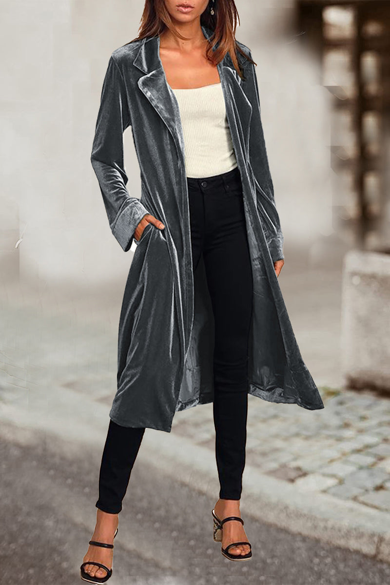 British Style Elegant Solid Pocket Turn-back Collar Outerwear(5 Colors)