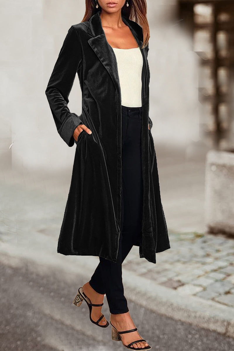 British Style Elegant Solid Pocket Turn-back Collar Outerwear(5 Colors)