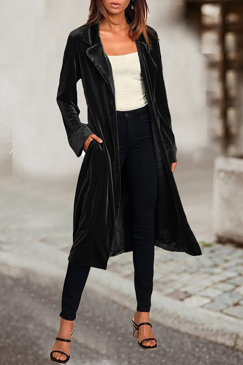 British Style Elegant Solid Pocket Turn-back Collar Outerwear(5 Colors)