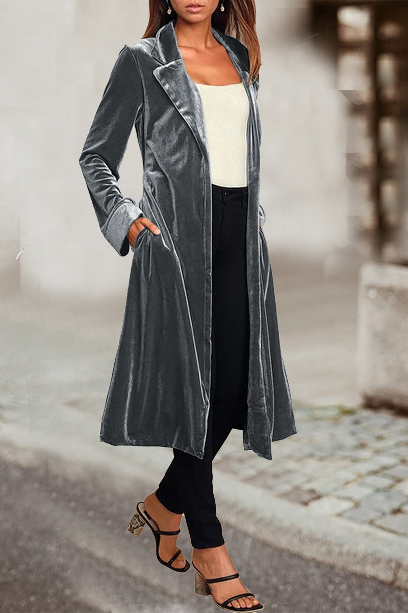 British Style Elegant Solid Pocket Turn-back Collar Outerwear(5 Colors)
