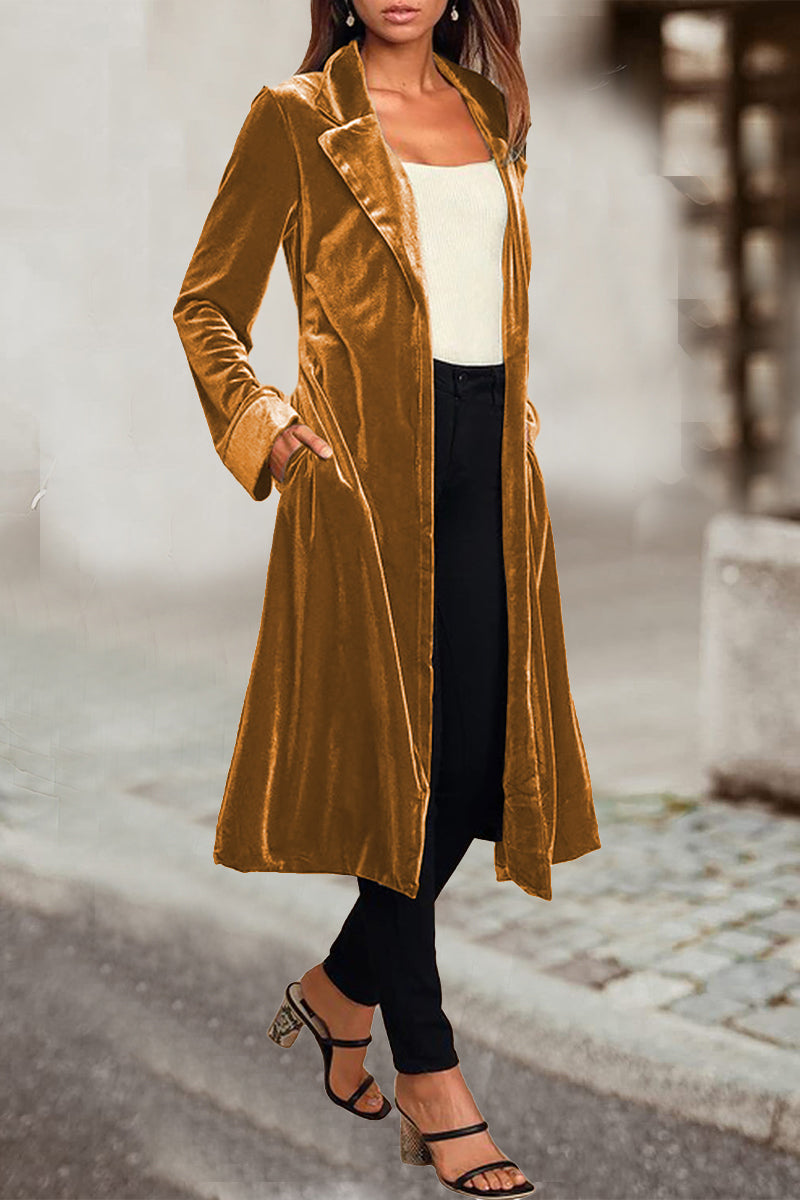 British Style Elegant Solid Pocket Turn-back Collar Outerwear(5 Colors)