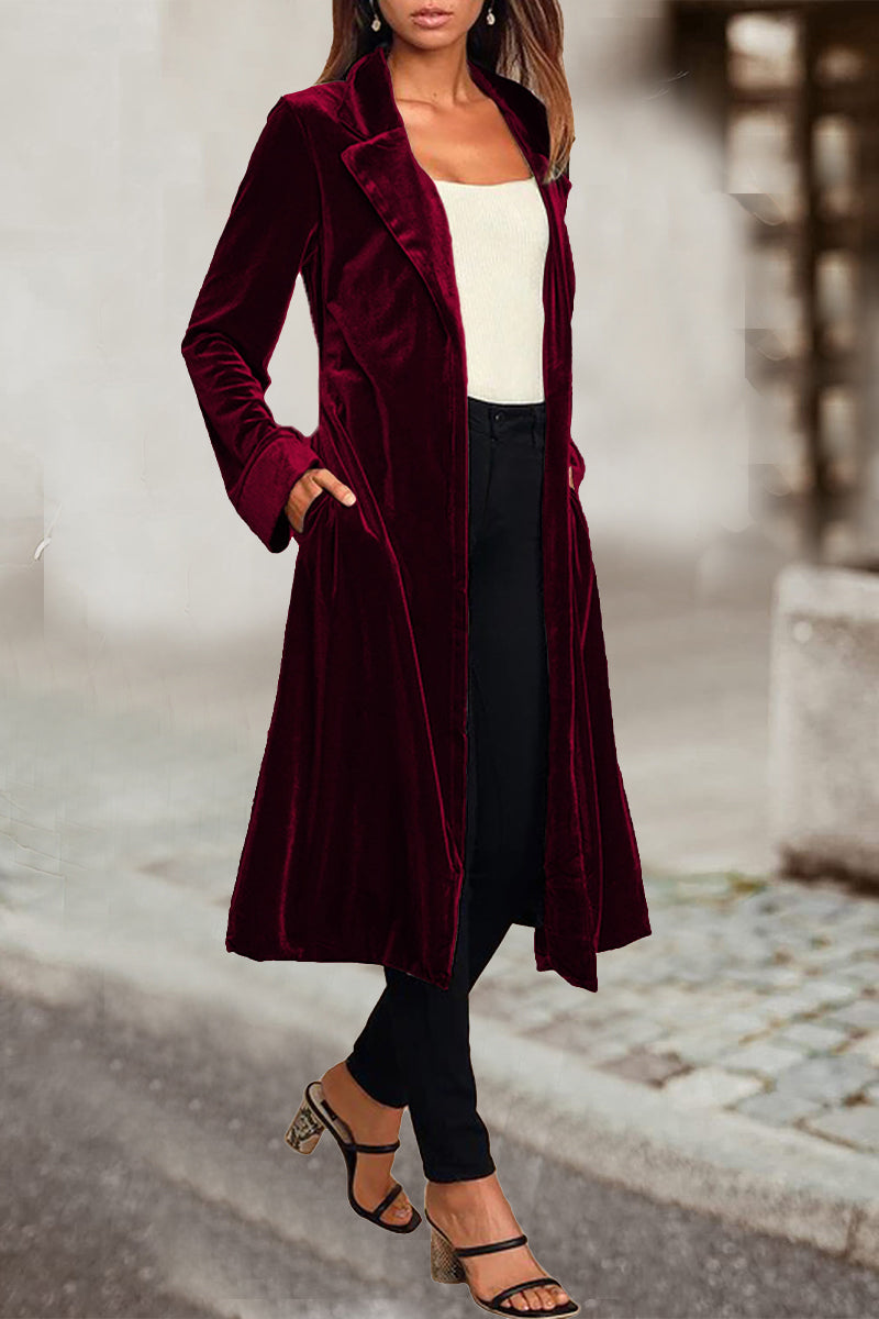 British Style Elegant Solid Pocket Turn-back Collar Outerwear(5 Colors)