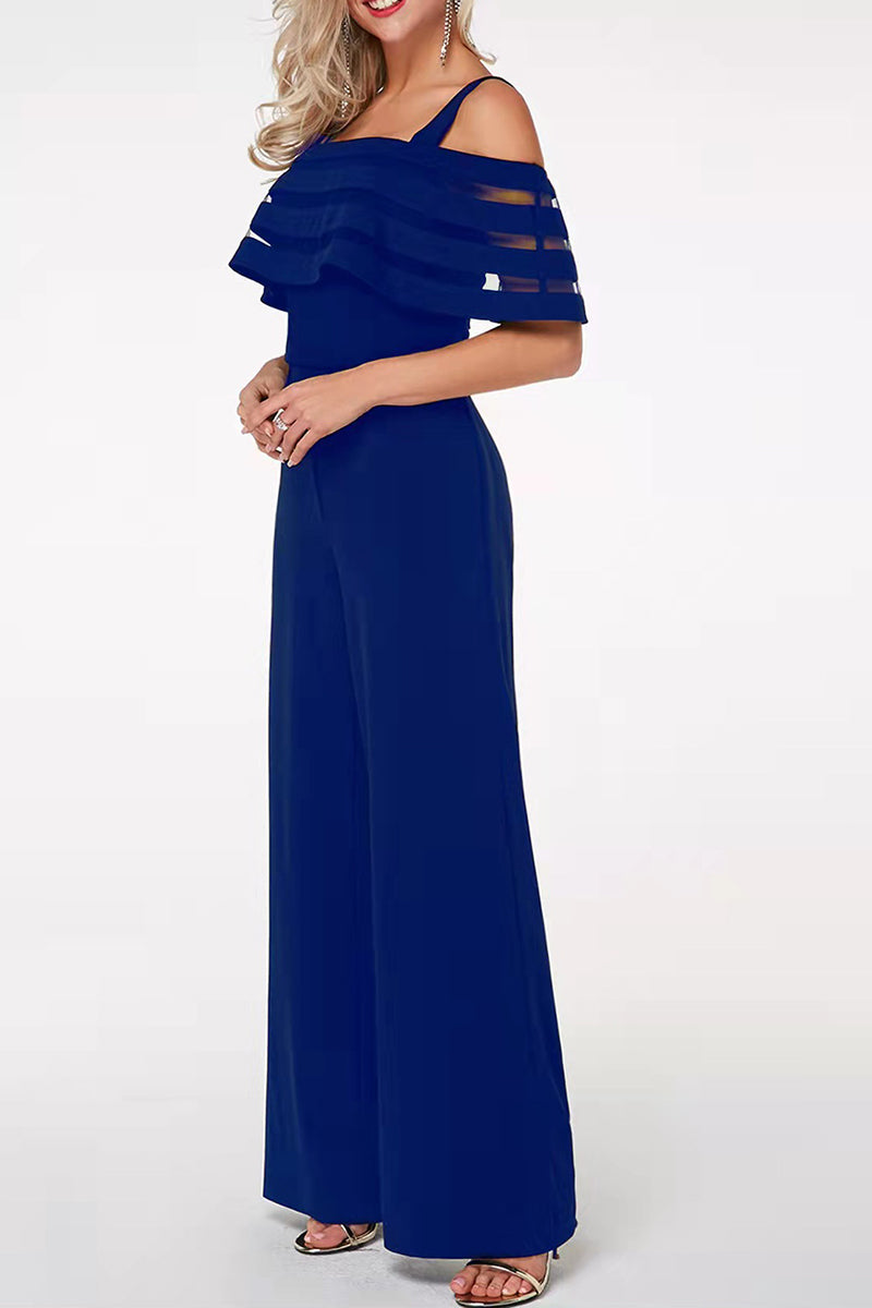 Elegant Solid Patchwork Off the Shoulder Regular Jumpsuits