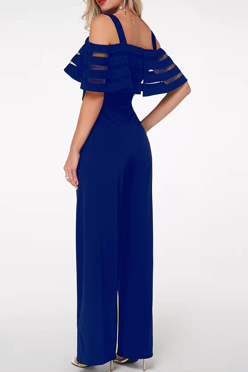 Elegant Solid Patchwork Off the Shoulder Regular Jumpsuits