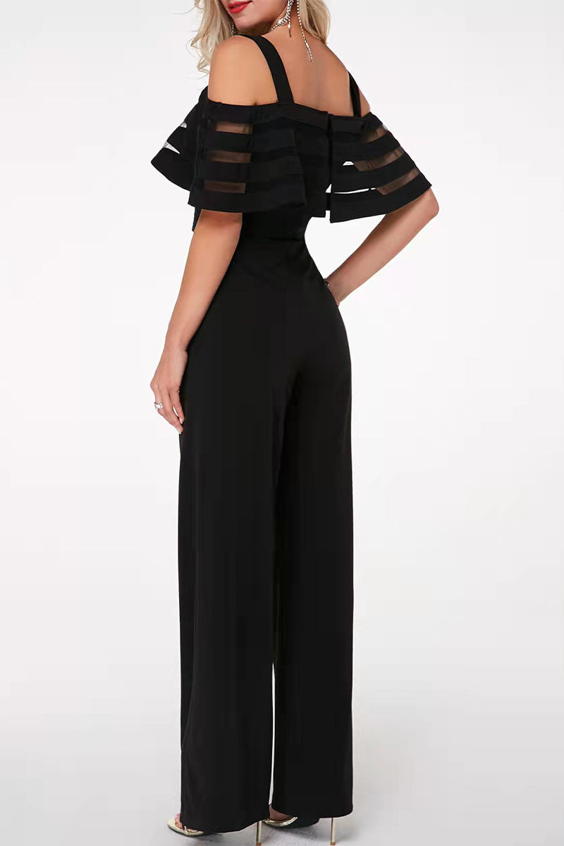 Elegant Solid Patchwork Off the Shoulder Regular Jumpsuits