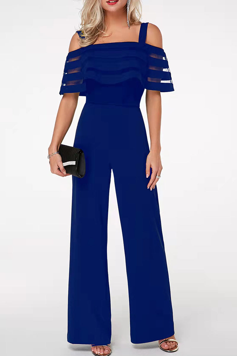 Elegant Solid Patchwork Off the Shoulder Regular Jumpsuits