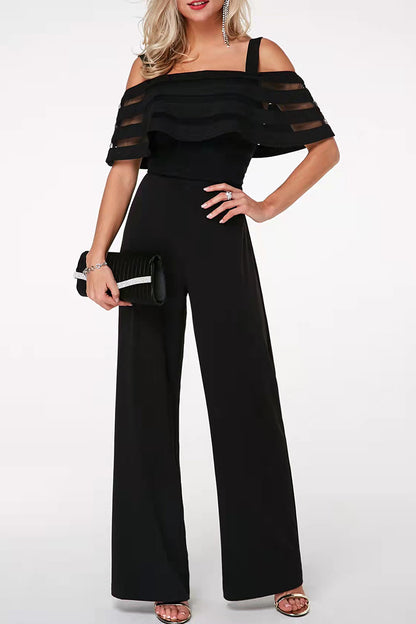 Elegant Solid Patchwork Off the Shoulder Regular Jumpsuits