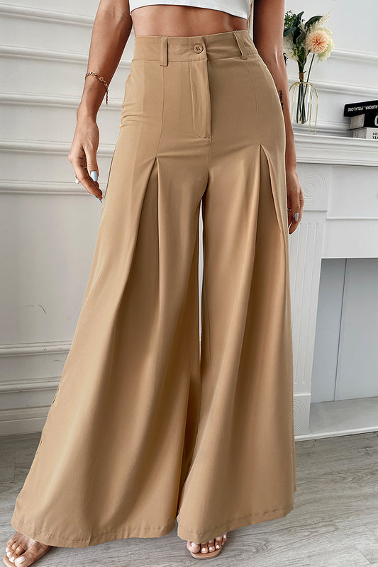 Elegant Solid Fold Loose Wide Leg Solid Color Bottoms(No Belt)(2 Colors)