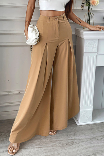 Elegant Solid Fold Loose Wide Leg Solid Color Bottoms(No Belt)(2 Colors)