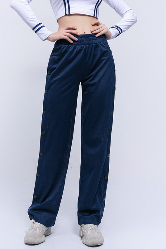 Casual Sportswear Solid Buckle Loose High Waist Wide Leg Solid Color Bottoms